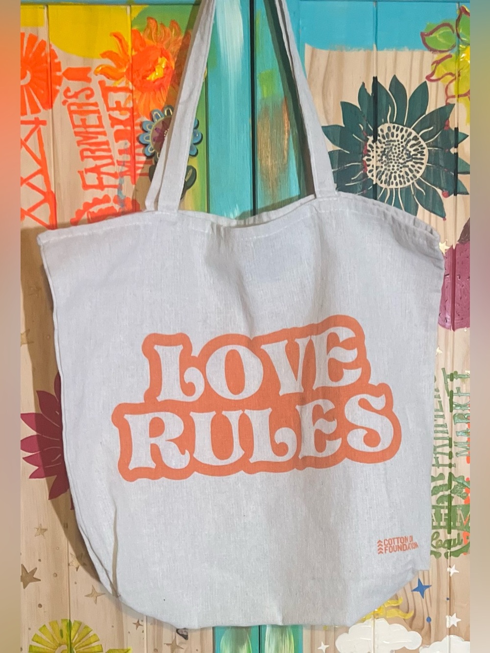 Cotton On “Love Rules” Cream Canvas Tote Bag | Medium